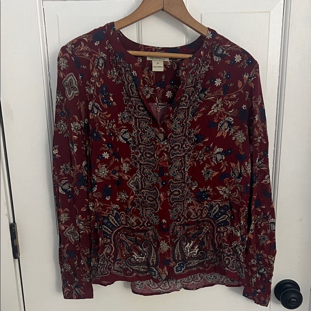 Lucky Brand Burgundy Floral Blouse